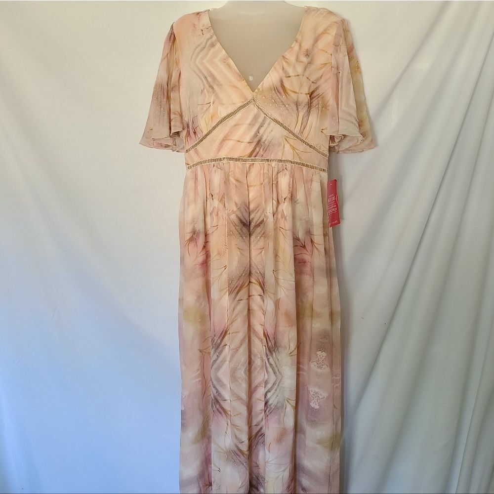Little Mistress Printed Flutter Sleeve Maxi Dress Size 8 NWT